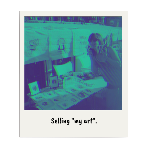 Me, selling tote bags and other illustrated stuff